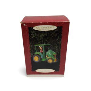 HALLMARK Keepsake Ornament 1996 Reindeer Green Tractor
